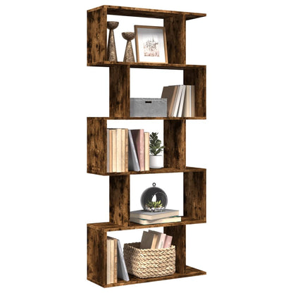 Room Divider Bookcase 5-Tier Smoked Oak 70x24x161 cm Engineered Wood