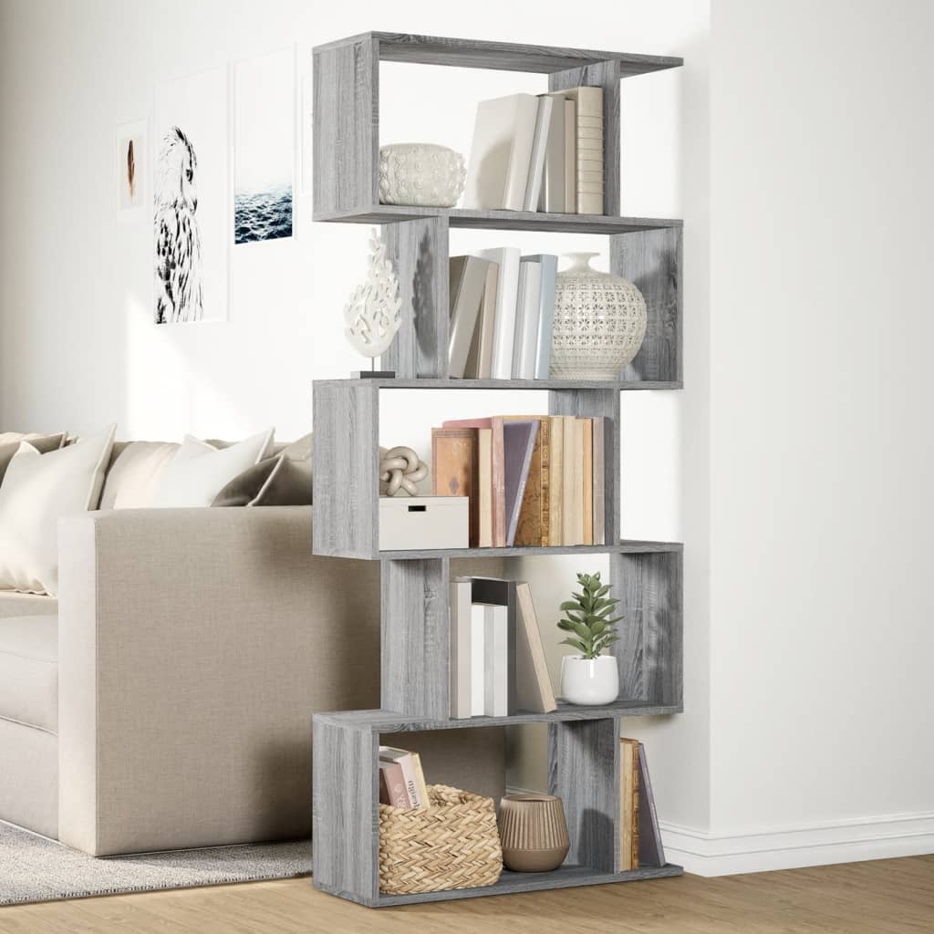 Room Divider Bookcase 5-Tier Grey Sonoma 70x24x161 cm Engineered Wood