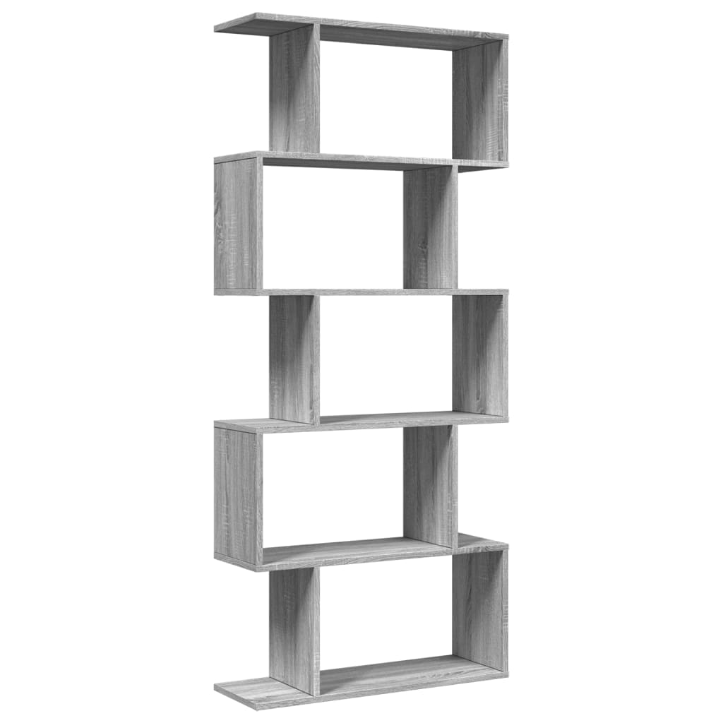 Room Divider Bookcase 5-Tier Grey Sonoma 70x24x161 cm Engineered Wood