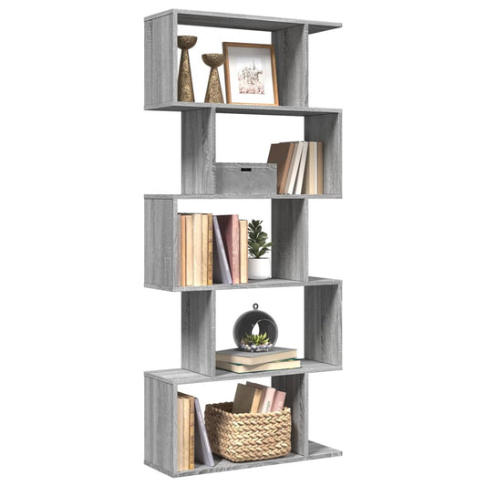 Room Divider Bookcase 5-Tier Grey Sonoma 70x24x161 cm Engineered Wood