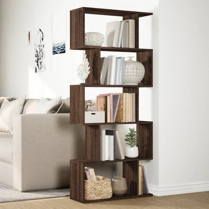 Room Divider Bookcase 5-Tier Brown Oak 70x24x161 cm Engineered Wood