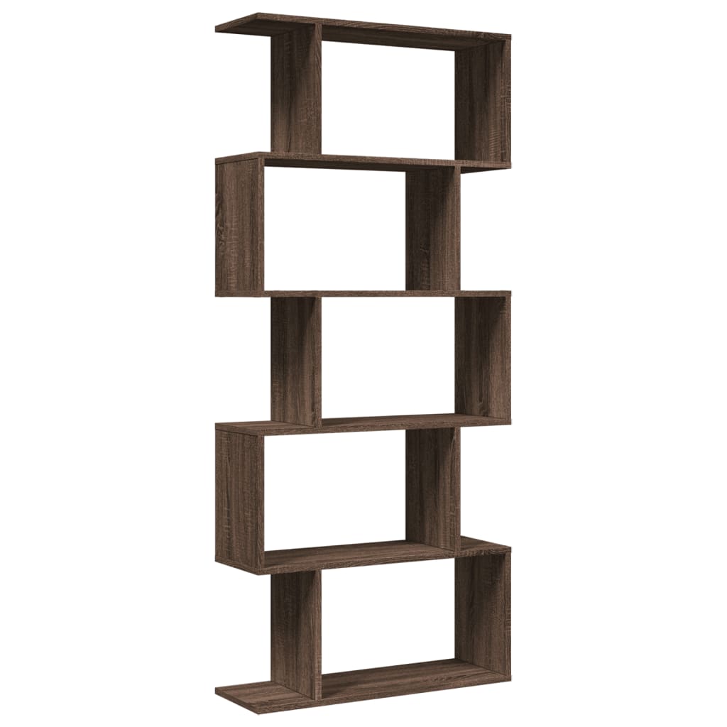 Room Divider Bookcase 5-Tier Brown Oak 70x24x161 cm Engineered Wood