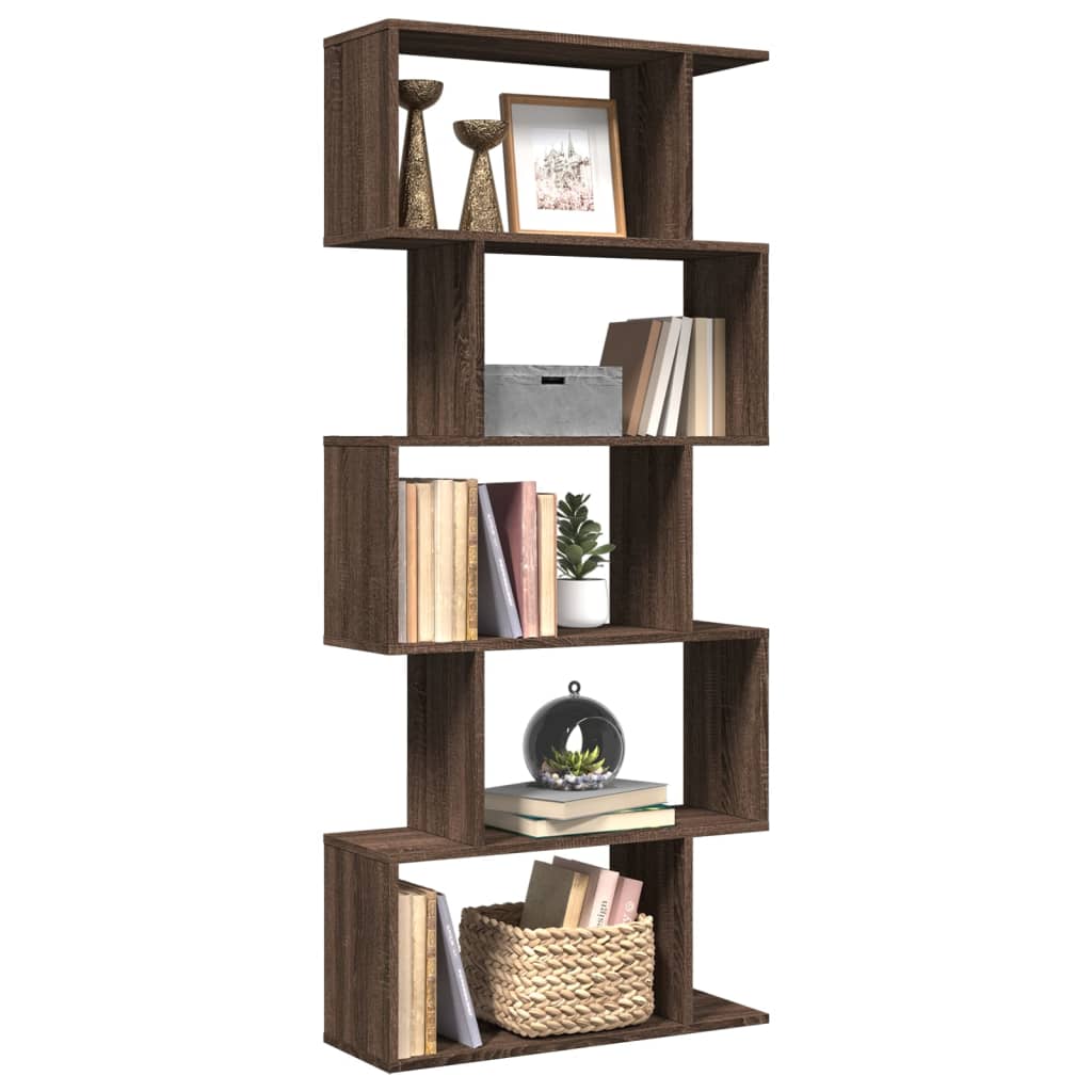 Room Divider Bookcase 5-Tier Brown Oak 70x24x161 cm Engineered Wood