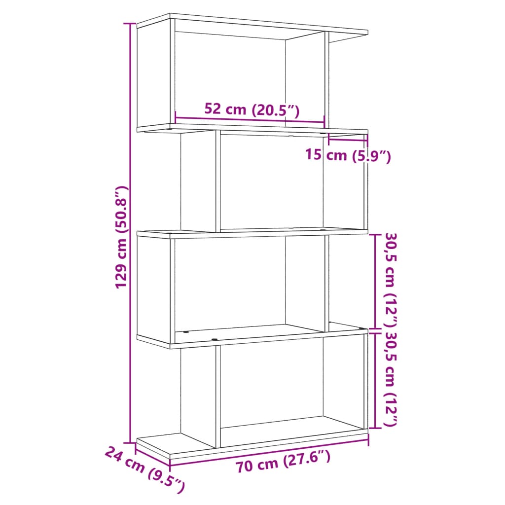 Room Divider Bookcase 4-Tier White 70x24x129 cm Engineered Wood