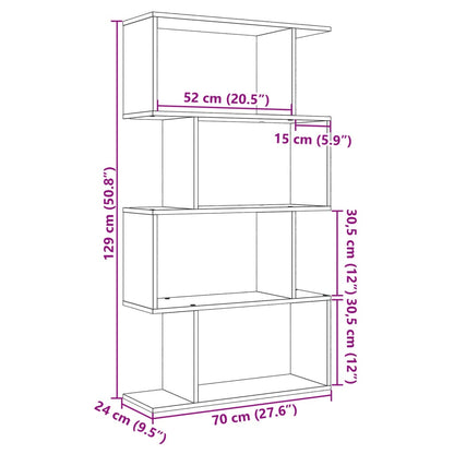 Room Divider Bookcase 4-Tier White 70x24x129 cm Engineered Wood