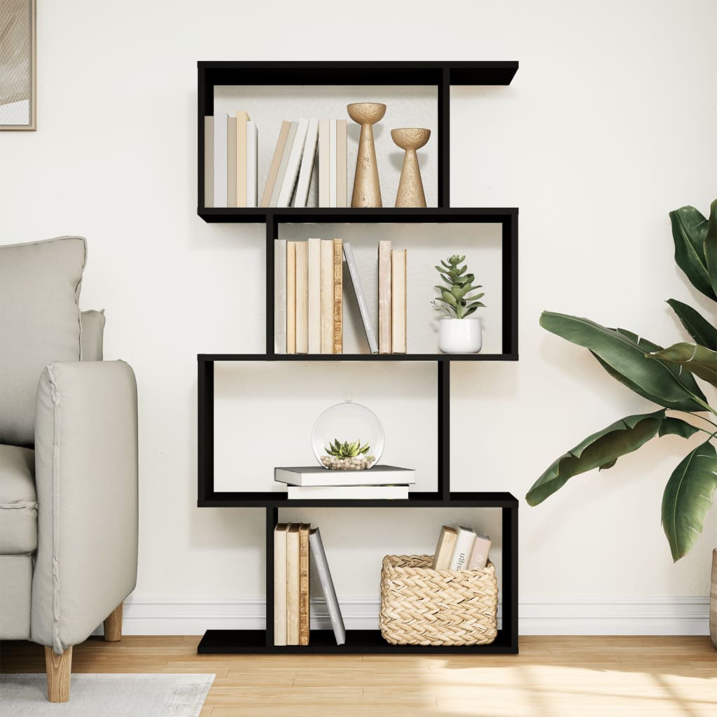 Room Divider Bookcase 4-Tier Black 70x24x129 cm Engineered Wood