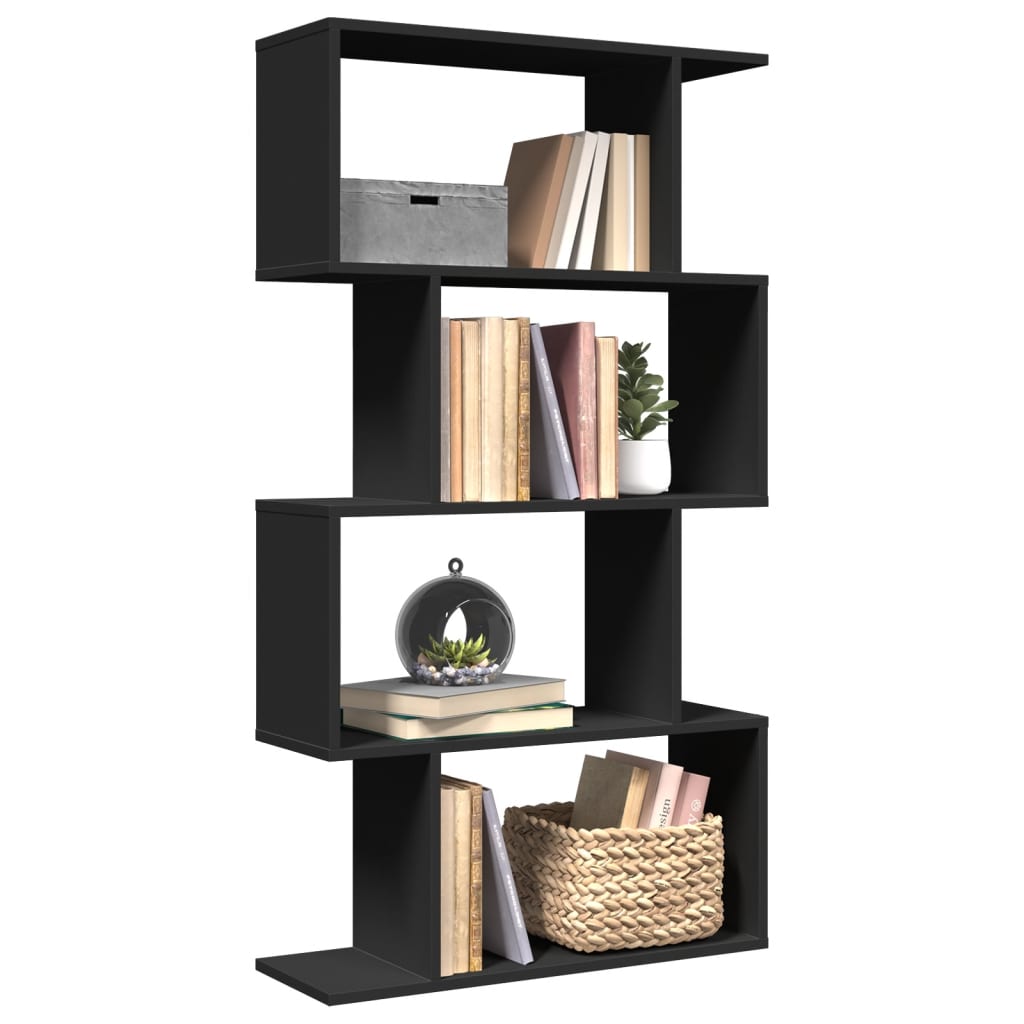 Room Divider Bookcase 4-Tier Black 70x24x129 cm Engineered Wood