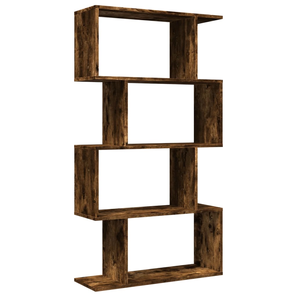 Room Divider Bookcase 4-Tier Smoked Oak 70x24x129 cm Engineered Wood