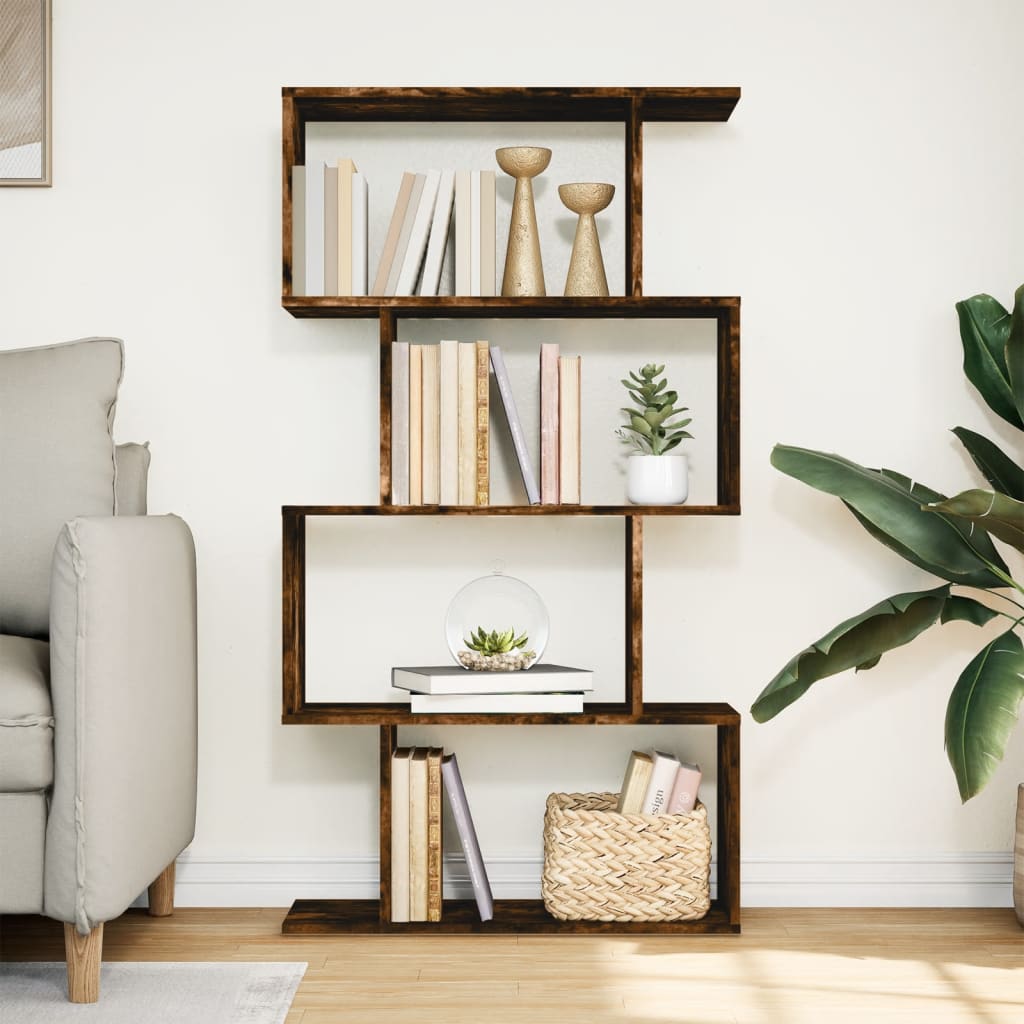 Room Divider Bookcase 4-Tier Smoked Oak 70x24x129 cm Engineered Wood