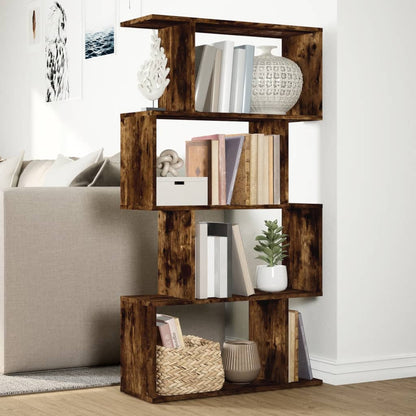 Room Divider Bookcase 4-Tier Smoked Oak 70x24x129 cm Engineered Wood