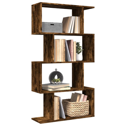 Room Divider Bookcase 4-Tier Smoked Oak 70x24x129 cm Engineered Wood