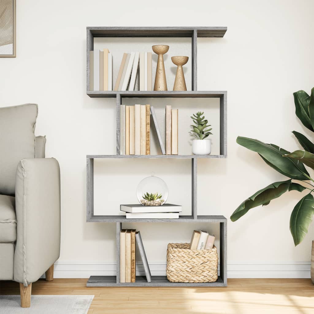 Room Divider Bookcase 4-Tier Grey Sonoma 70x24x129 cm Engineered Wood