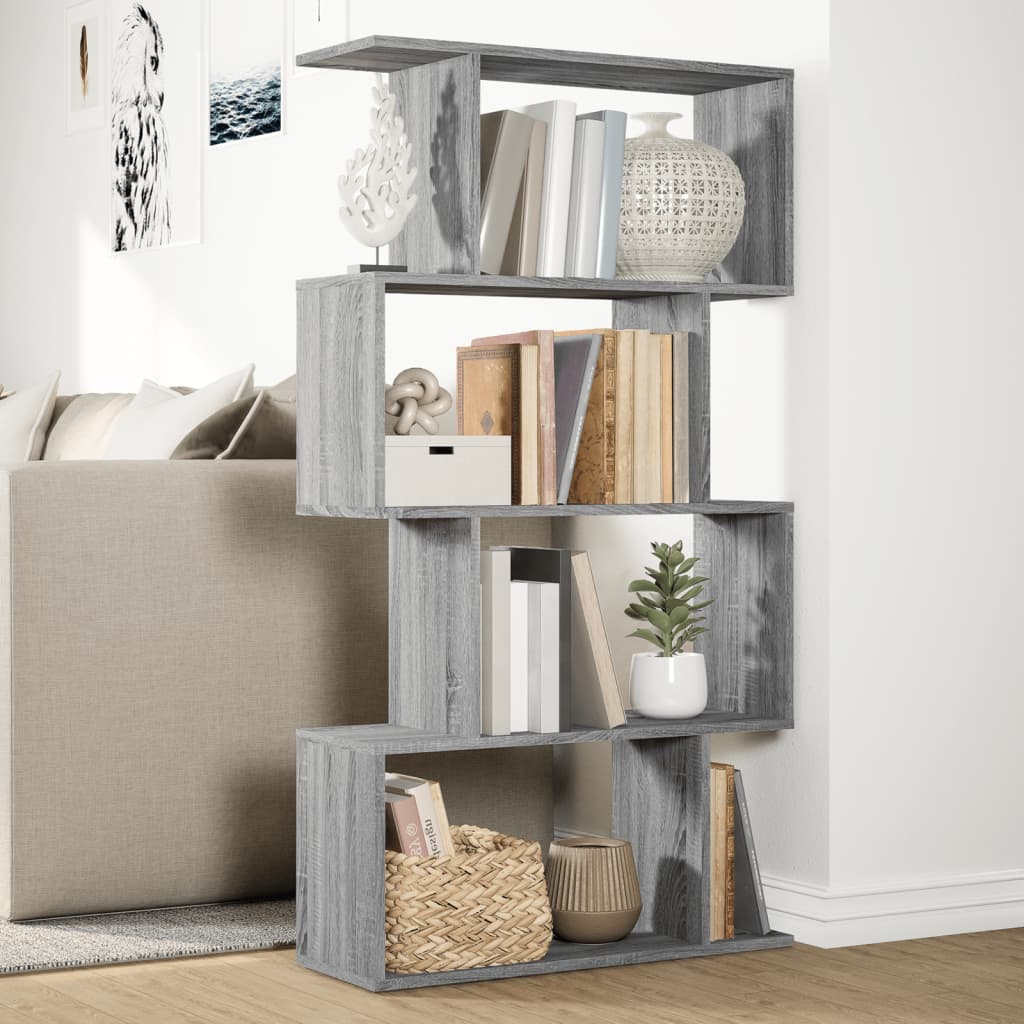 Room Divider Bookcase 4-Tier Grey Sonoma 70x24x129 cm Engineered Wood