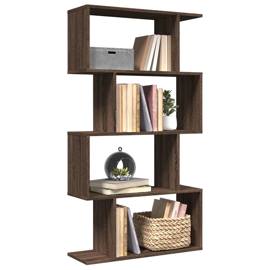 Room Divider Bookcase 4-Tier Brown Oak 70x24x129 cm Engineered Wood