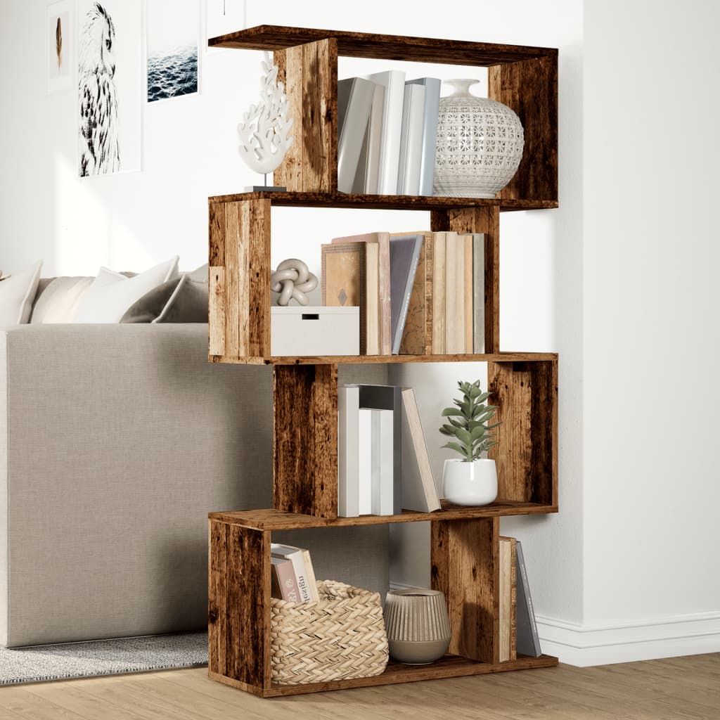 Room Divider Bookcase 4-Tier Old Wood 70x24x129 cm Engineered Wood