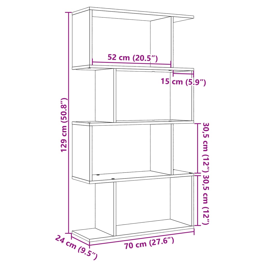 Room Divider Bookcase 4-Tier Old Wood 70x24x129 cm Engineered Wood