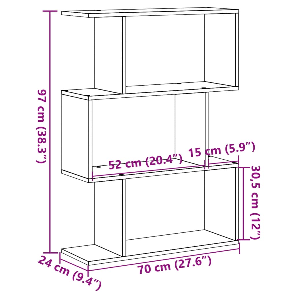 Room Divider Bookcase 3-Tier White 70x24x97 cm Engineered Wood