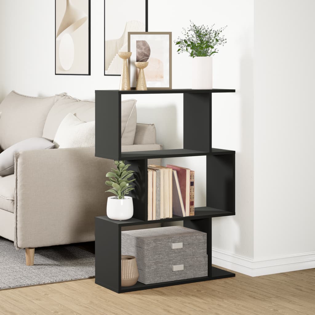 Room Divider Bookcase 3-Tier Black 70x24x97 cm Engineered Wood