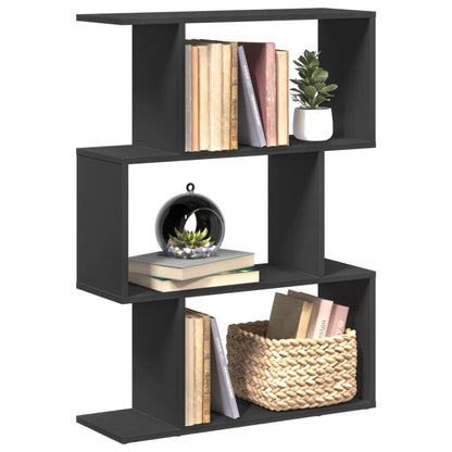 Room Divider Bookcase 3-Tier Black 70x24x97 cm Engineered Wood