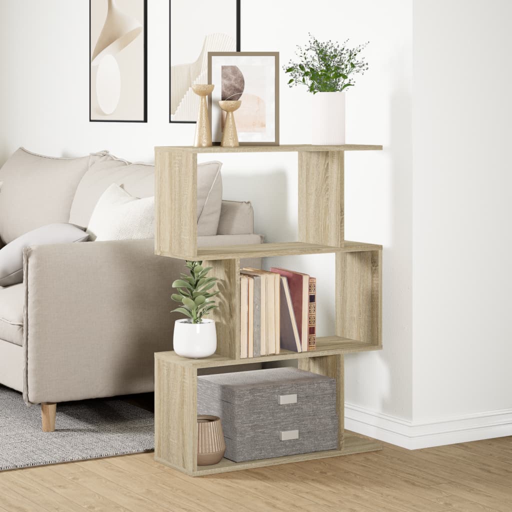 Room Divider Bookcase 3-Tier Sonoma Oak 70x24x97 cm Engineered Wood