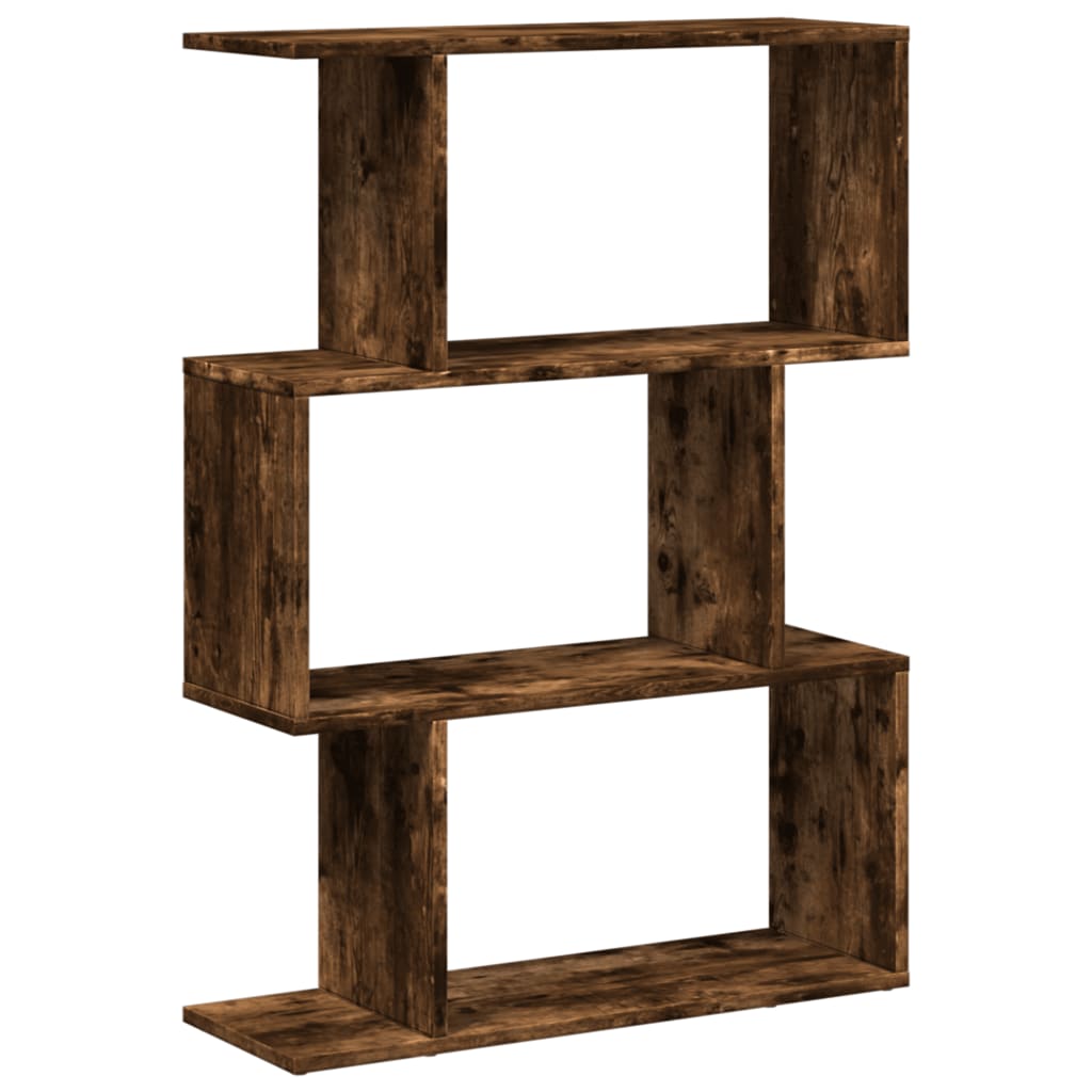 Room Divider Bookcase 3-Tier Smoked Oak 70x24x97 cm Engineered Wood