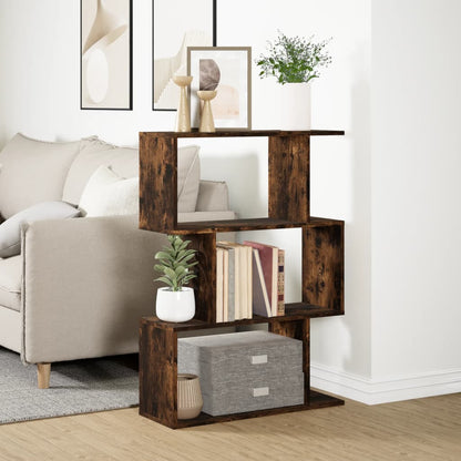 Room Divider Bookcase 3-Tier Smoked Oak 70x24x97 cm Engineered Wood