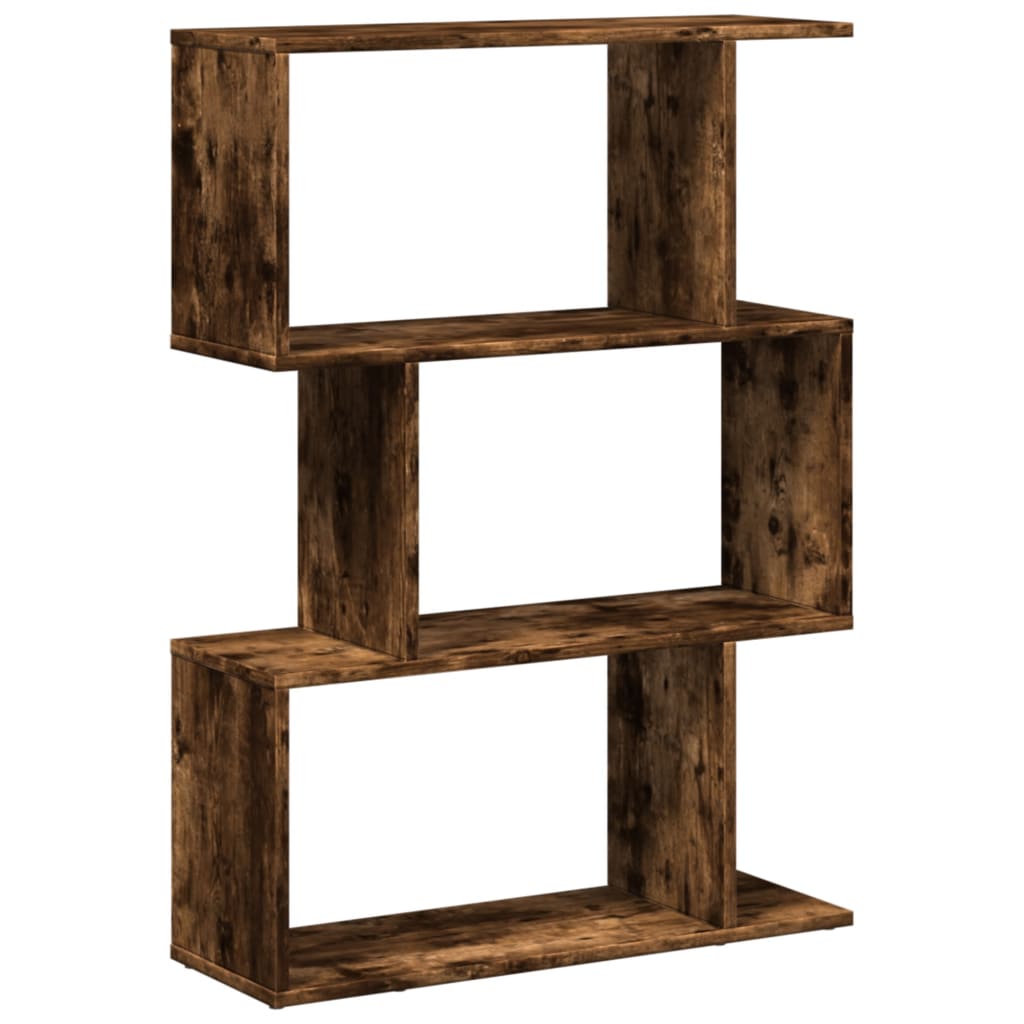 Room Divider Bookcase 3-Tier Smoked Oak 70x24x97 cm Engineered Wood