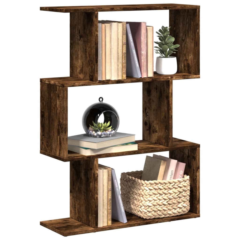 Room Divider Bookcase 3-Tier Smoked Oak 70x24x97 cm Engineered Wood