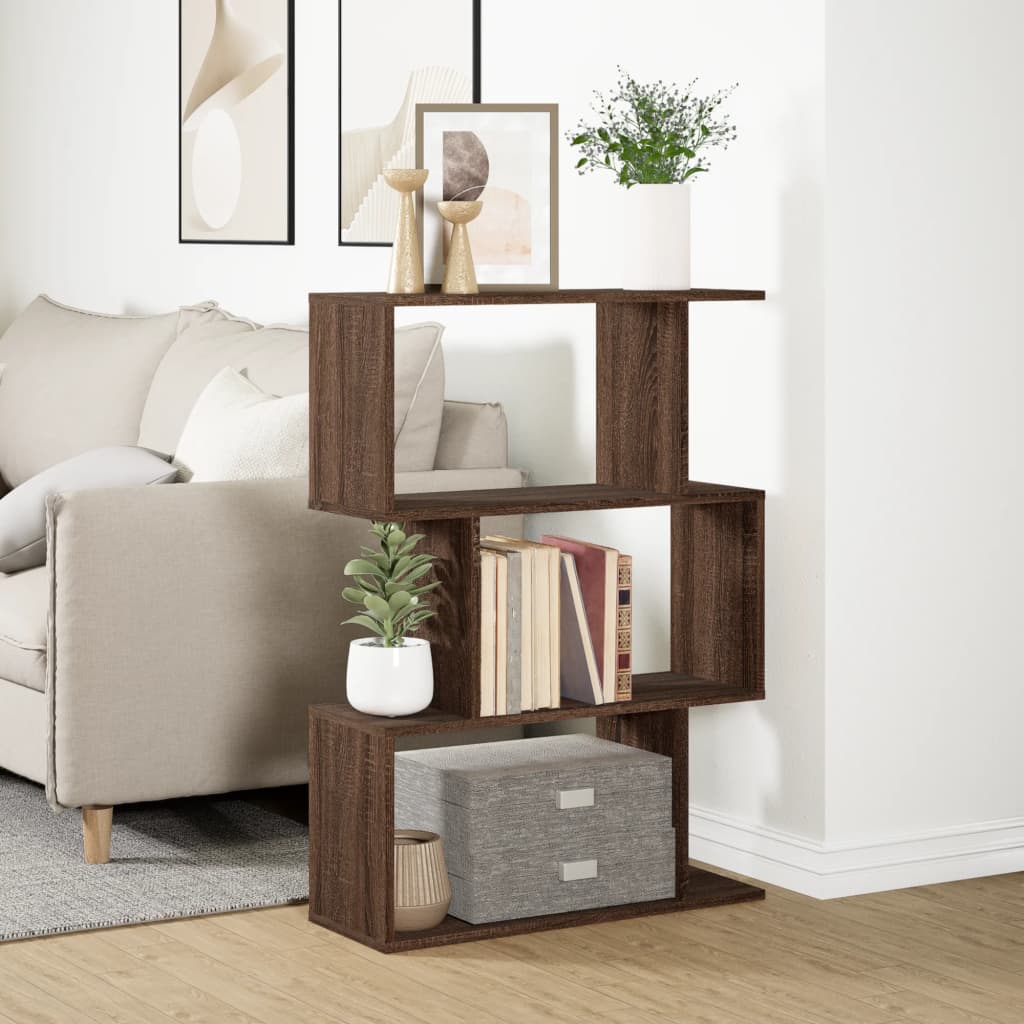 Room Divider Bookcase 3-Tier Brown Oak 70x24x97 cm Engineered Wood