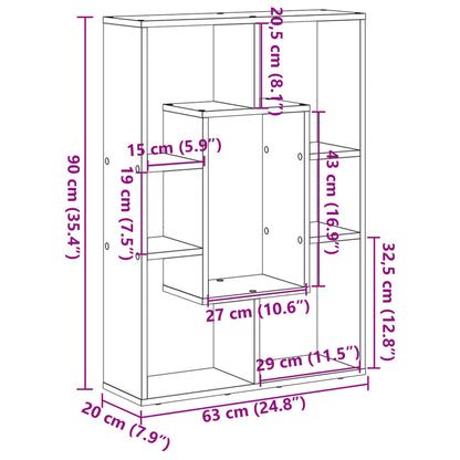 Bookcase Smoked Oak 63x20x90 cm Engineered Wood