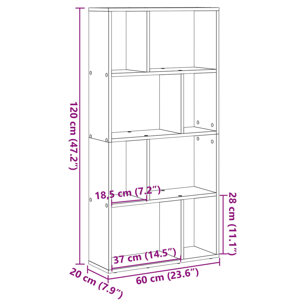 Bookcase Black 60x20x120 cm Engineered Wood