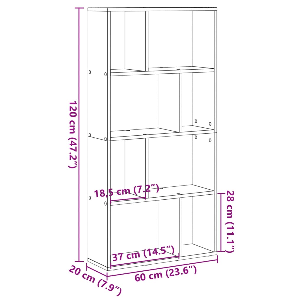 Bookcase Brown Oak 60x20x120 cm Engineered Wood