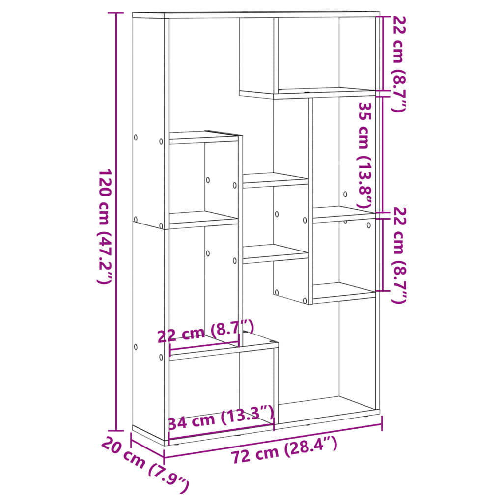 Bookcase Black 72x20x120 cm Engineered Wood