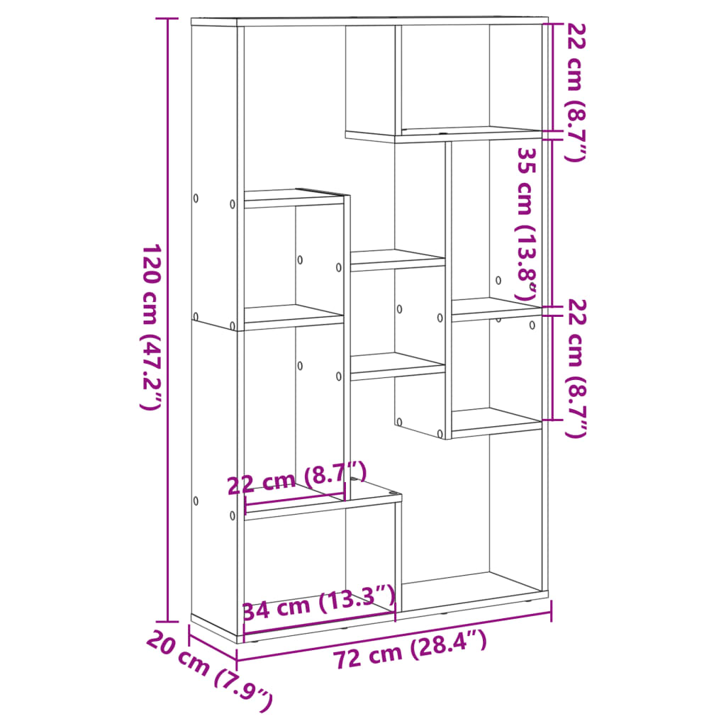 Bookcase Concrete Grey 72x20x120 cm Engineered Wood