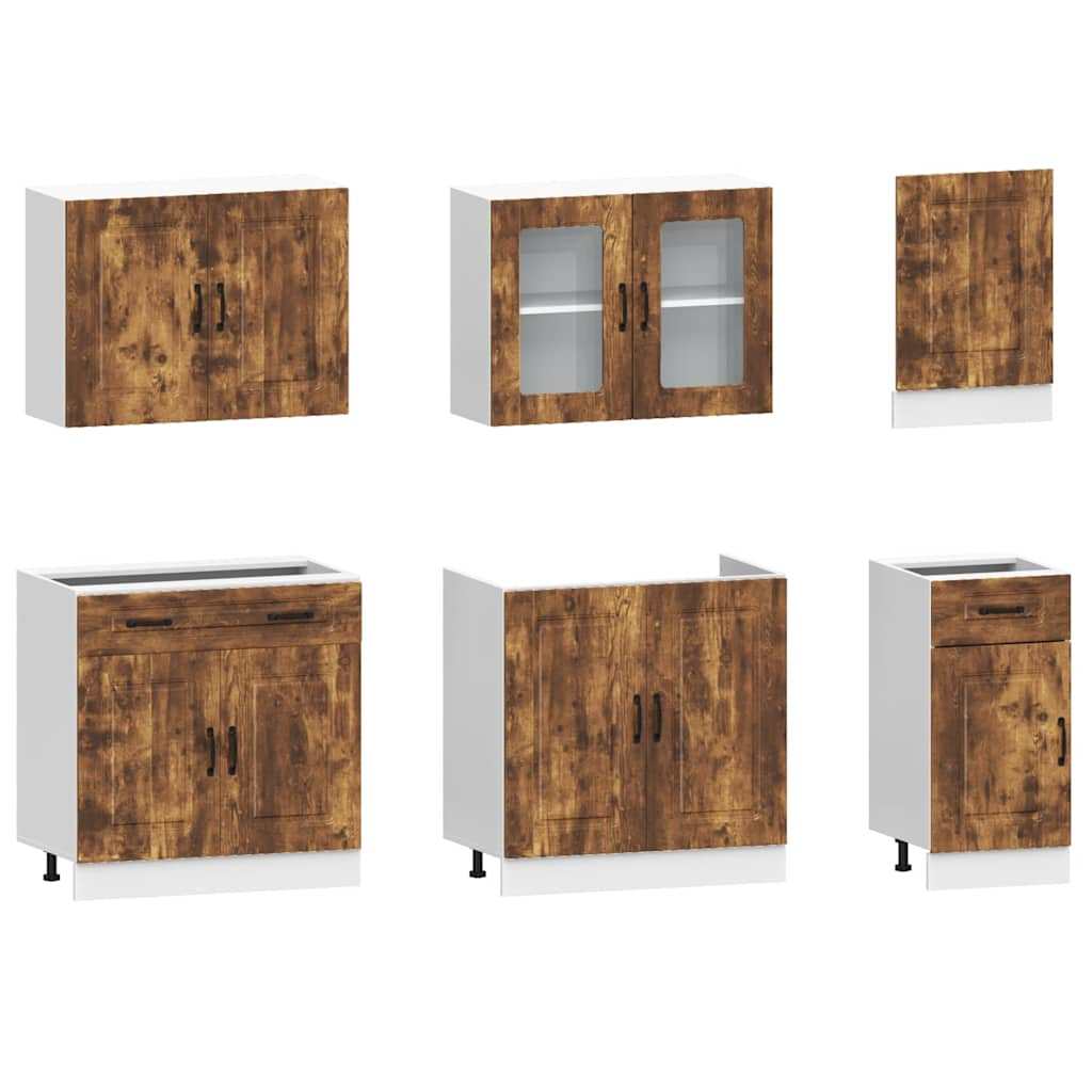 7 Piece Kitchen Cabinet Set Kalmar Smoked Oak Engineered Wood