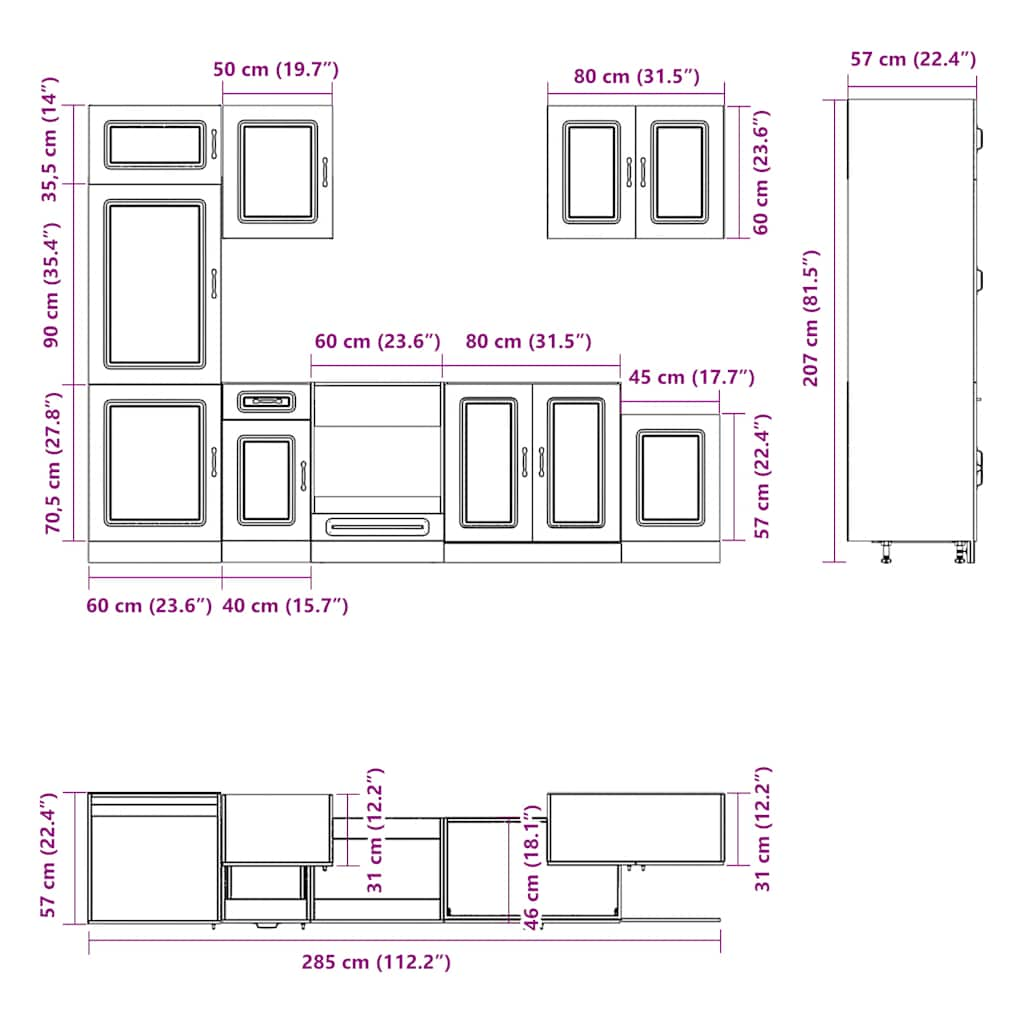 7 Piece Kitchen Cabinet Set Kalmar White Engineered Wood