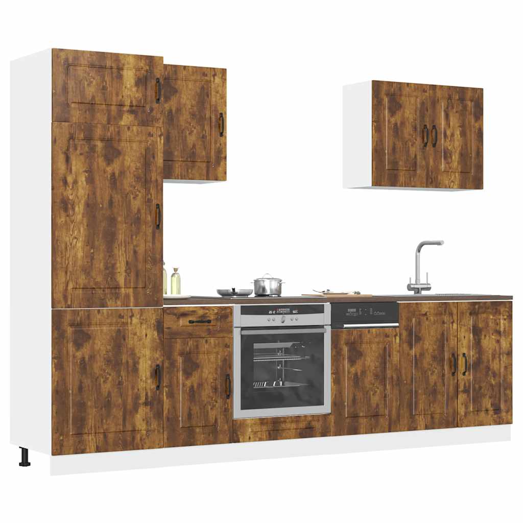 7 Piece Kitchen Cabinet Set Kalmar Smoked Oak Engineered Wood