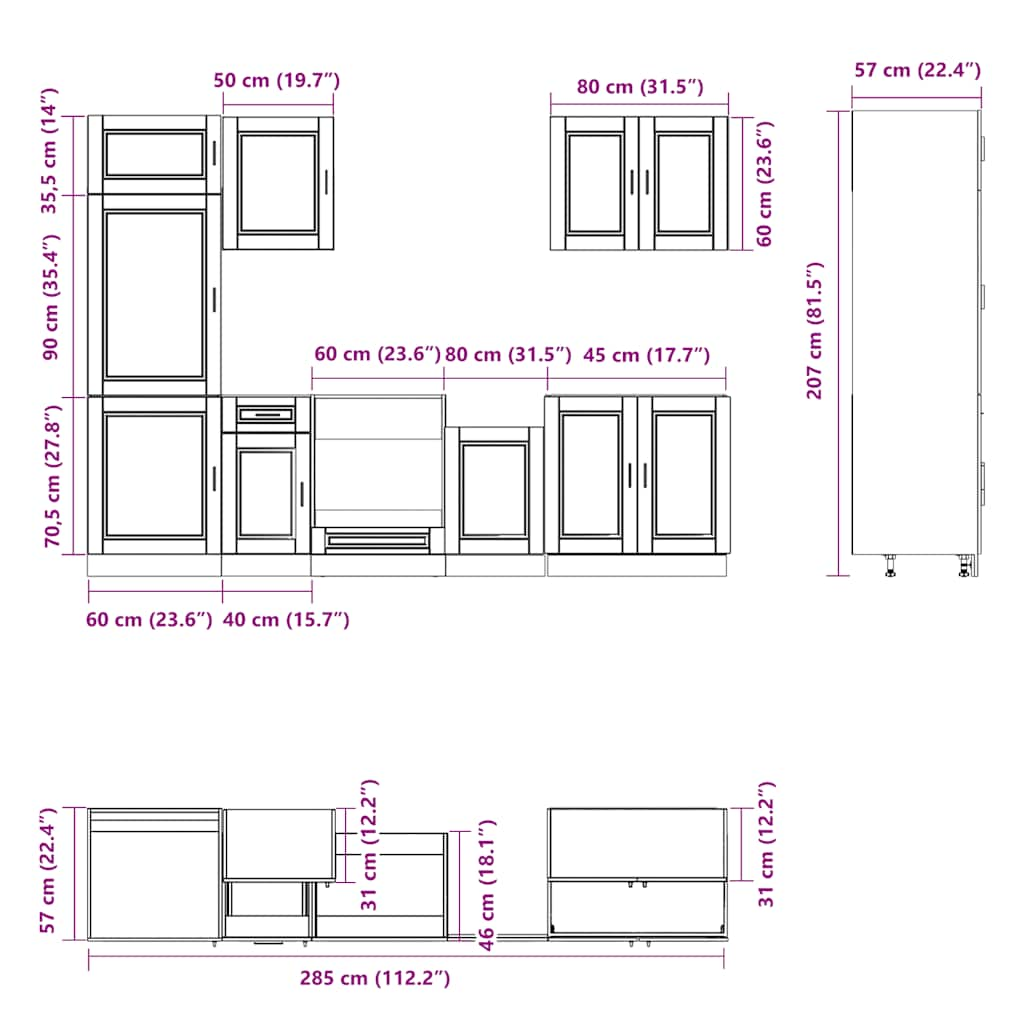 7 Piece Kitchen Cabinet Set Kalmar Black Engineered Wood