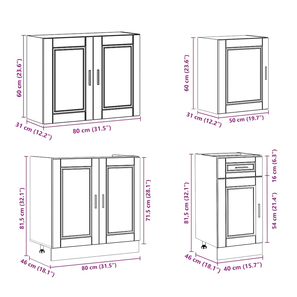 7 Piece Kitchen Cabinet Set Kalmar Black Engineered Wood