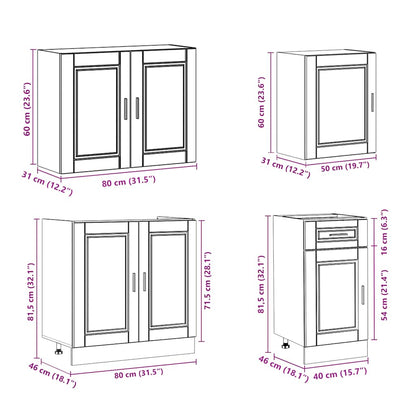 7 Piece Kitchen Cabinet Set Kalmar Black Engineered Wood