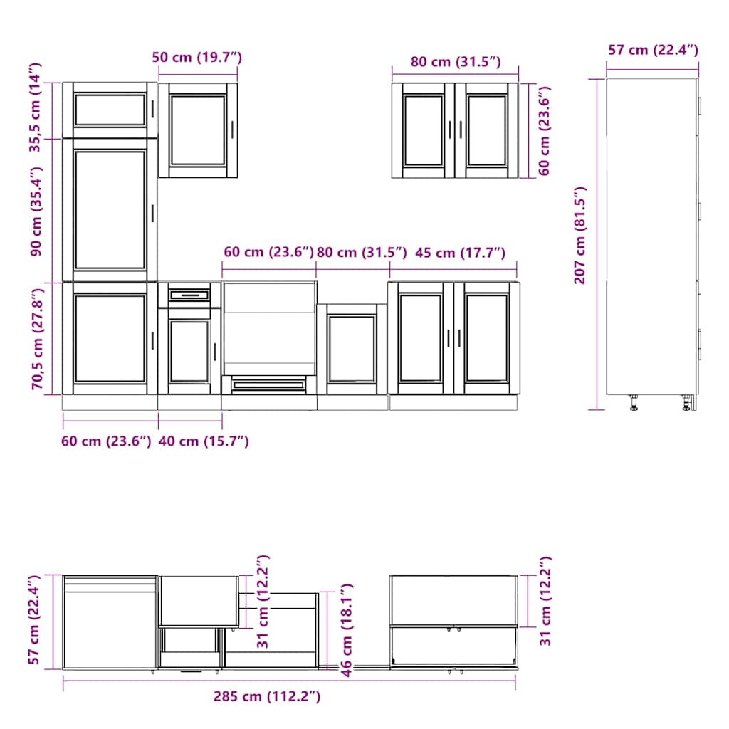 7 Piece Kitchen Cabinet Set Kalmar Sonoma Oak Engineered Wood