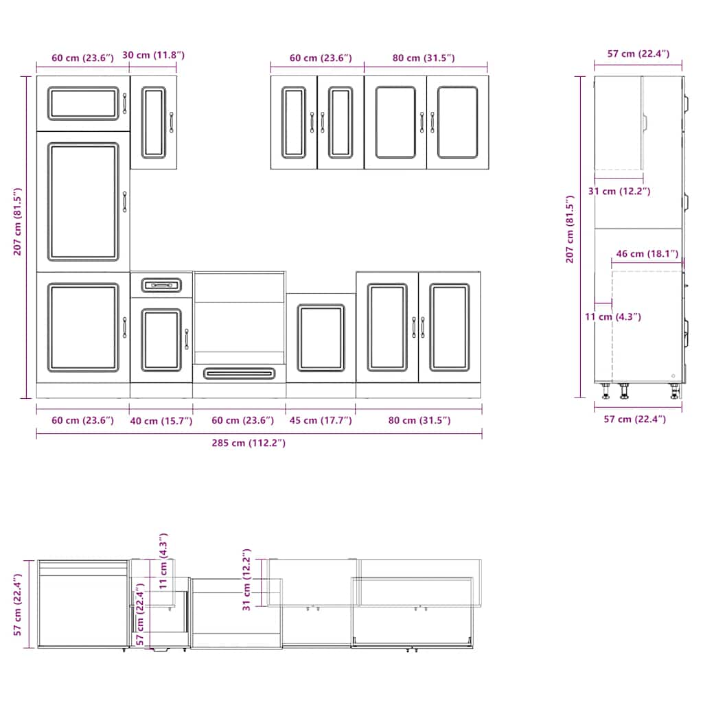 8 Piece Kitchen Cabinet Set Kalmar White Engineered Wood