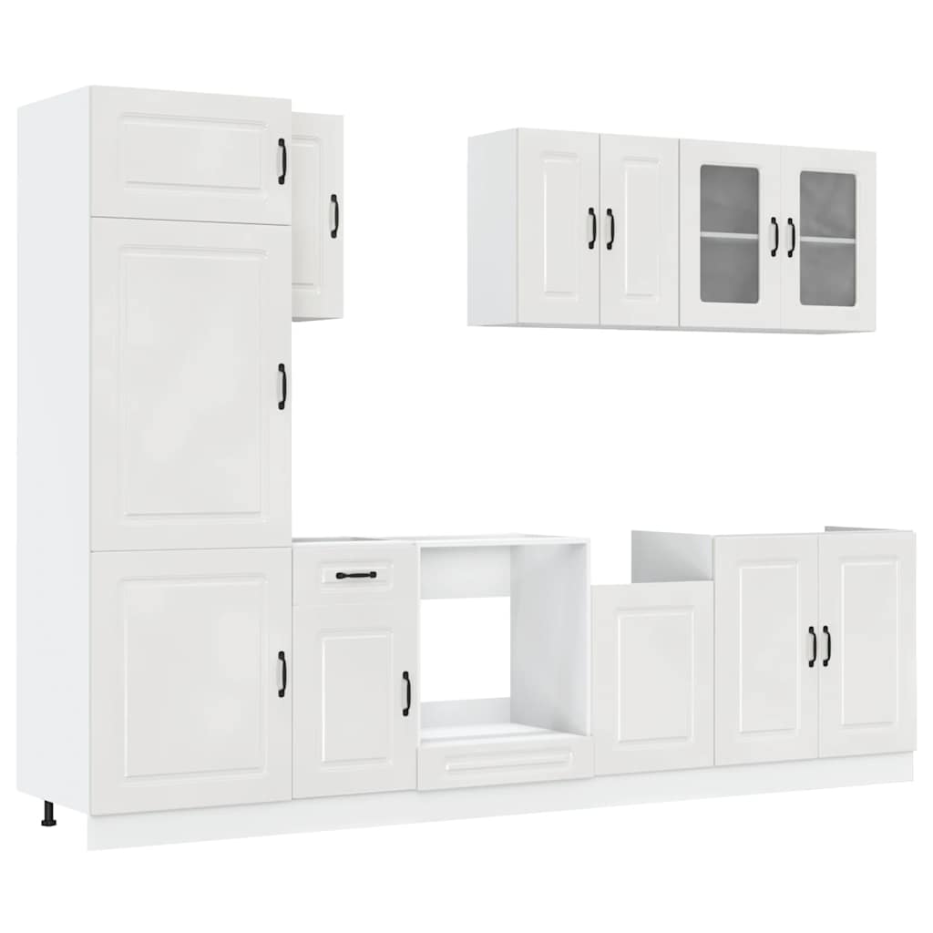 8 Piece Kitchen Cabinet Set Kalmar High Gloss White Engineered Wood