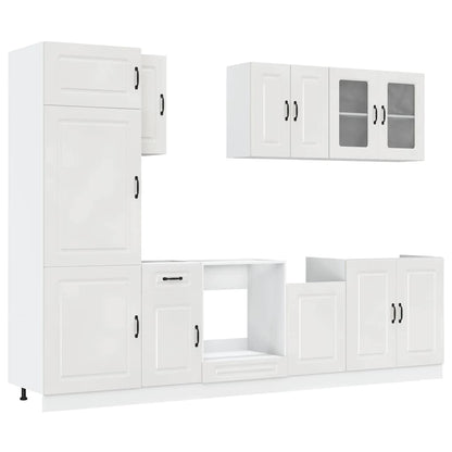 8 Piece Kitchen Cabinet Set Kalmar High Gloss White Engineered Wood