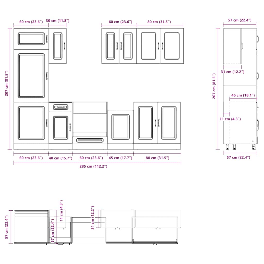 8 Piece Kitchen Cabinet Set Kalmar High Gloss White Engineered Wood