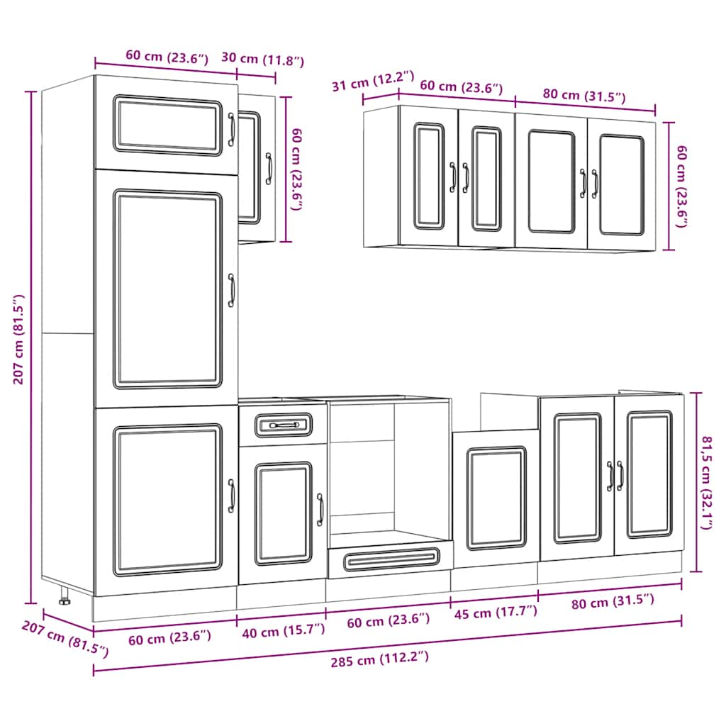 8 Piece Kitchen Cabinet Set Kalmar High Gloss White Engineered Wood