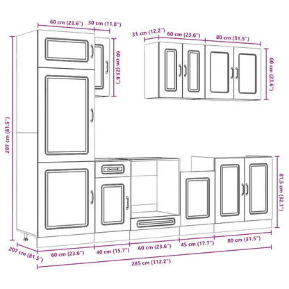 8 Piece Kitchen Cabinet Set Kalmar High Gloss White Engineered Wood