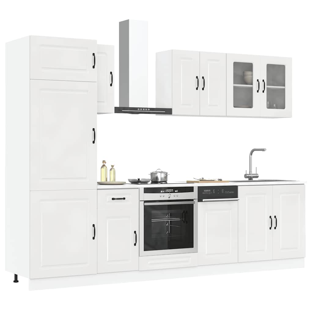 8 Piece Kitchen Cabinet Set Kalmar High Gloss White Engineered Wood