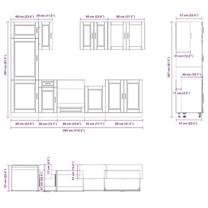 8 Piece Kitchen Cabinet Set Kalmar Black Engineered Wood