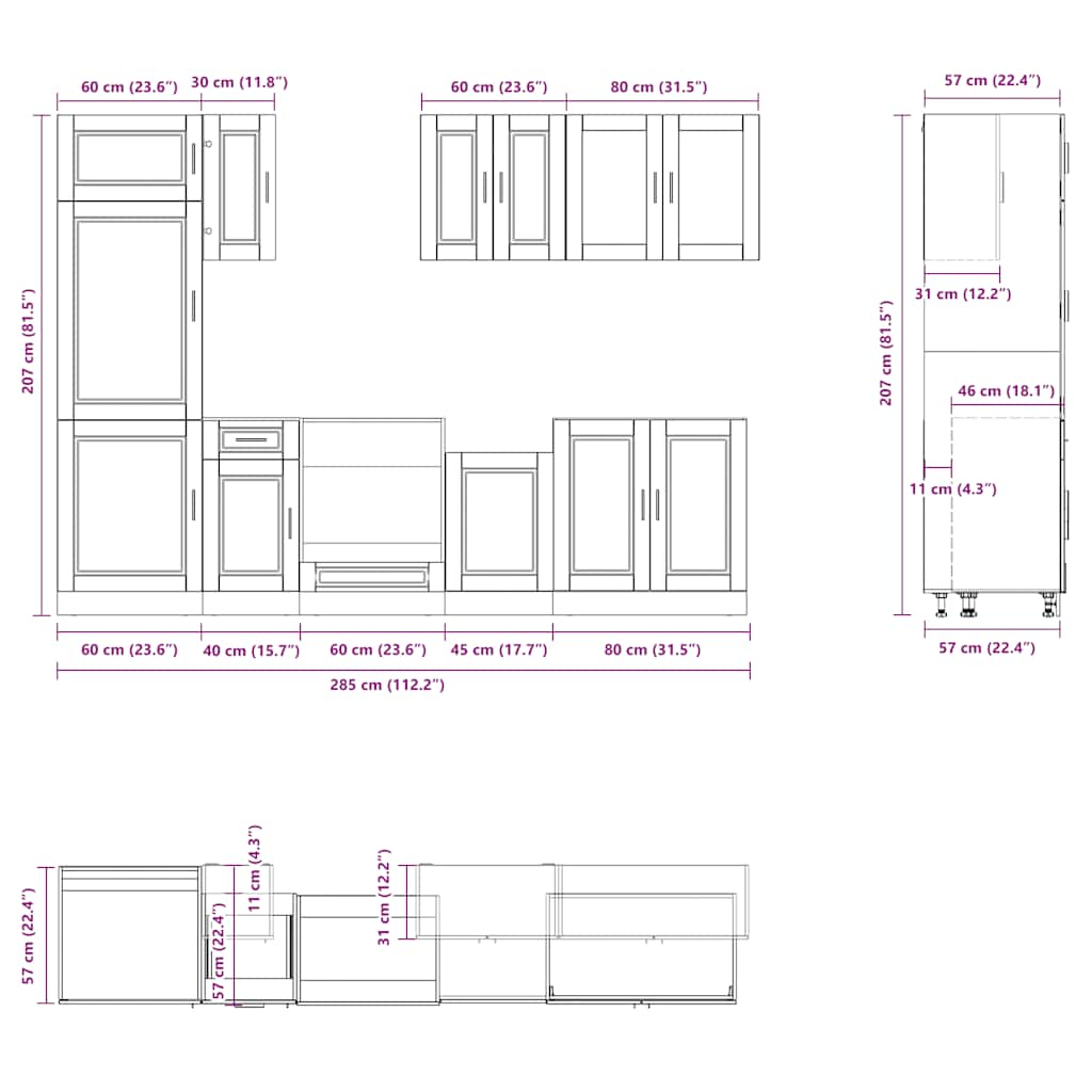 8 Piece Kitchen Cabinet Set Kalmar Concrete Grey Engineered Wood